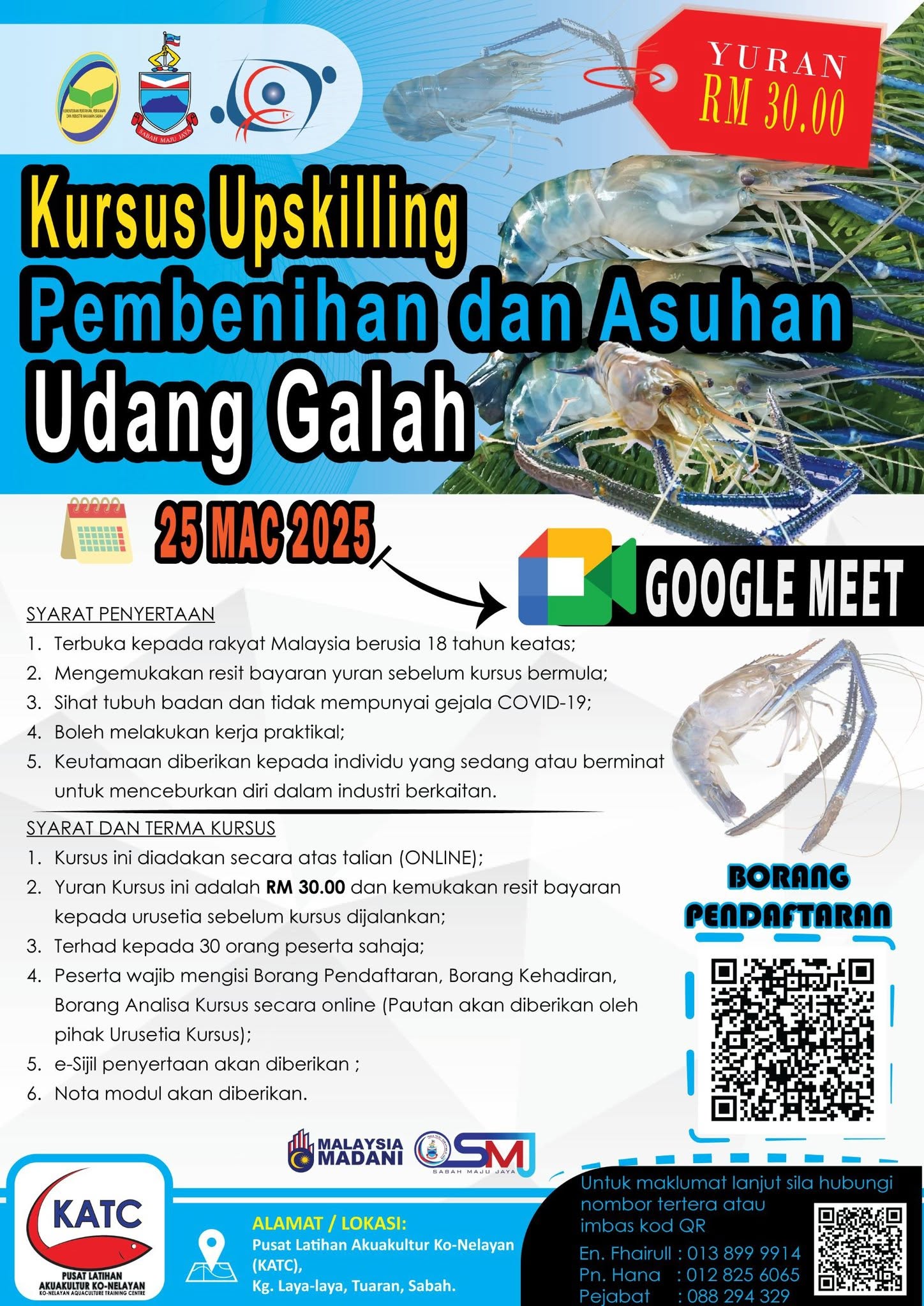 Kursus Upskilling: Pembenihan & Asuhan Udang Galah